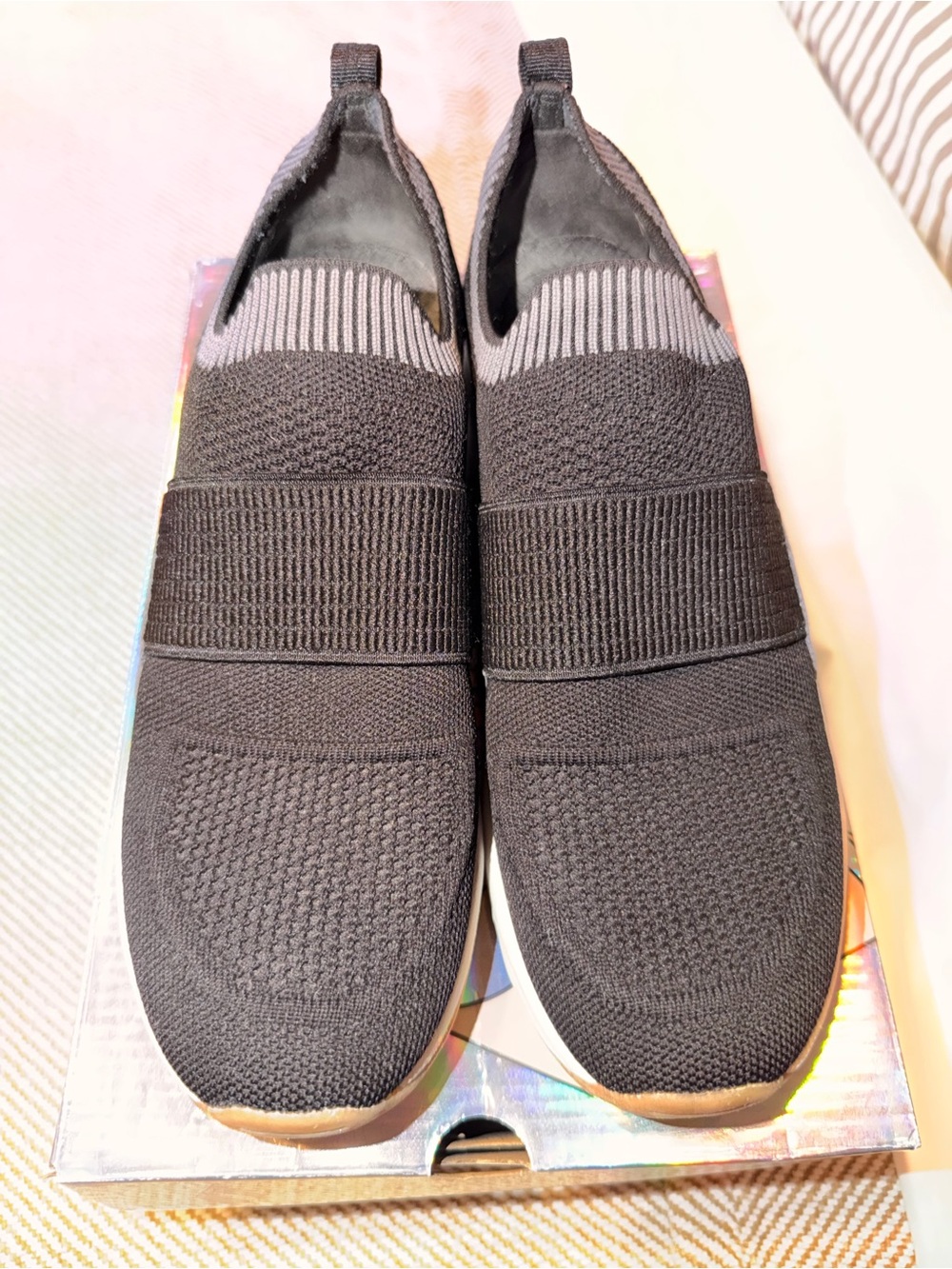 Skechers Men's Black Slip-On Knit Sneakers with Elastic Strap